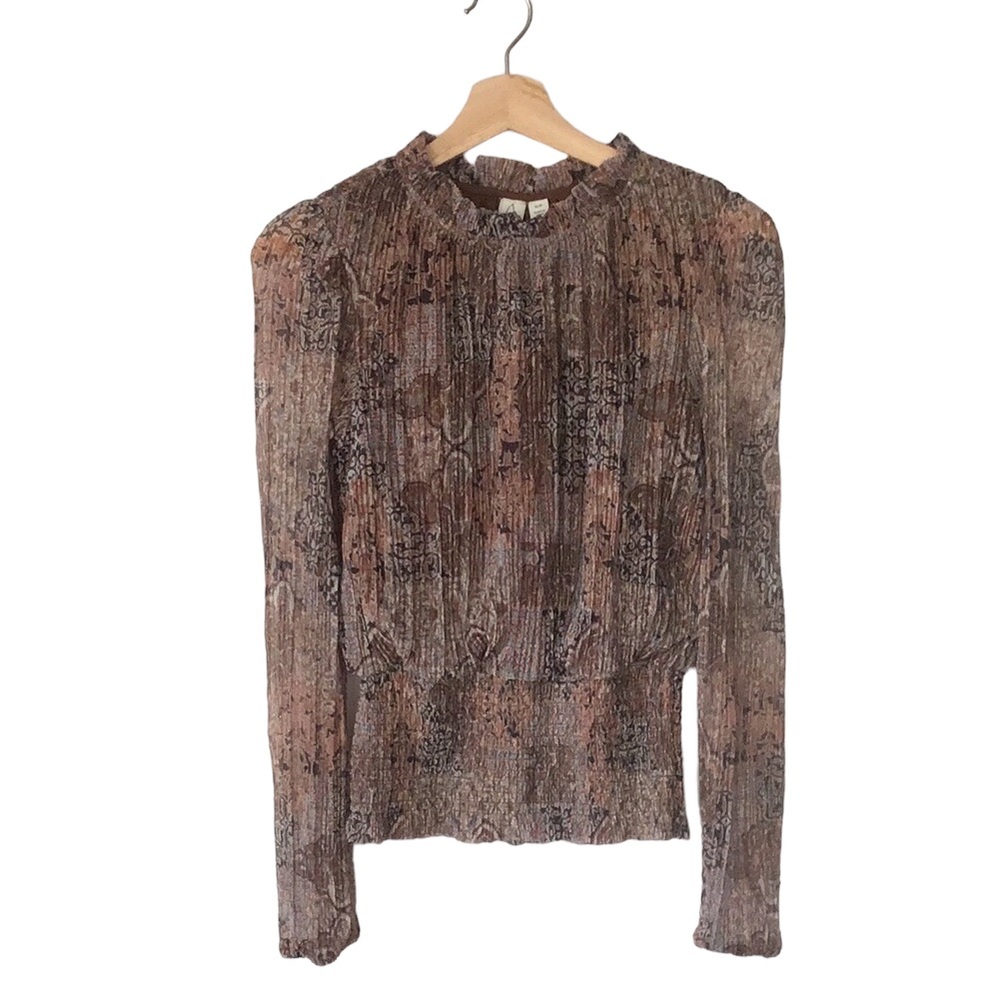 Joie Ruffle Mock Neck Sheer Sleeves Blouse Top, size S